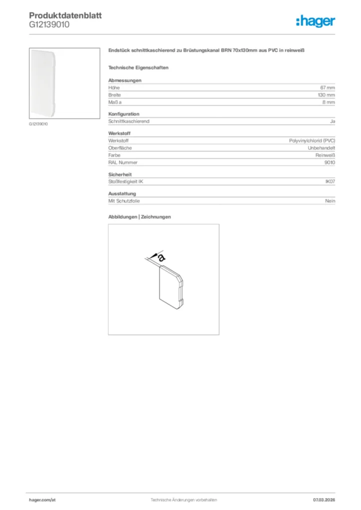 Bild Hager Produktdatenblatt G12139010 | Hager Deutschland
