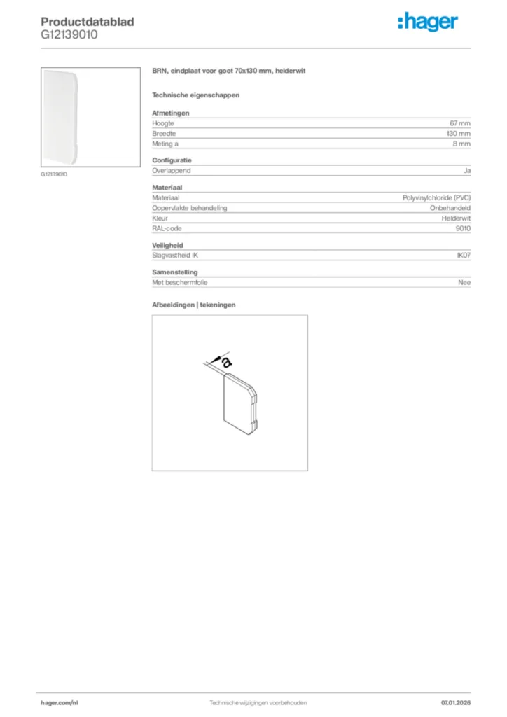 Afbeelding Hager Productdatablad G12139010 | Hager Nederland