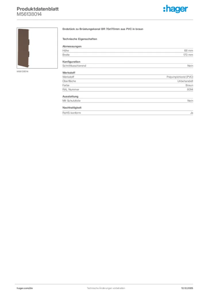 Bild Hager Produktdatenblatt M56138014 | Hager Deutschland
