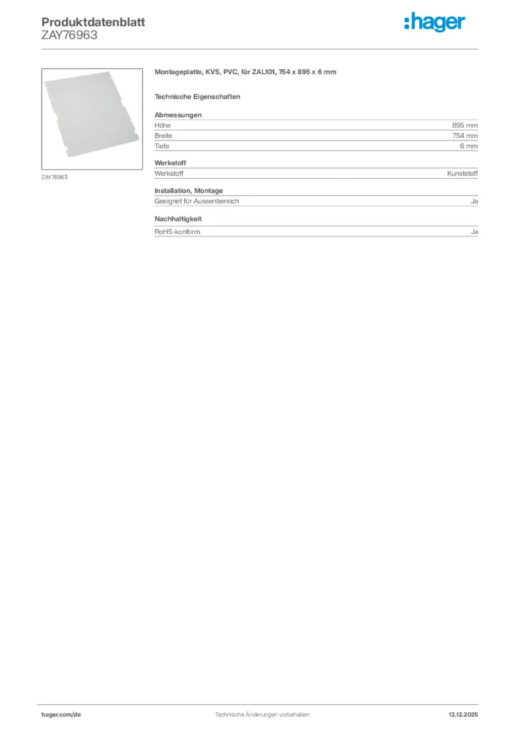 Bild Hager Produktdatenblatt ZAY76963 | Hager Deutschland