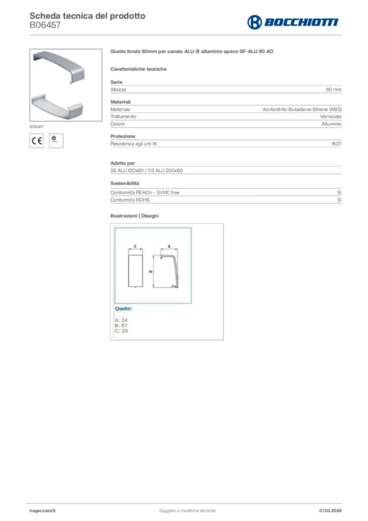 Immagine Bocchiotti Scheda tecnica del prodotto B06457 | Hager Italia