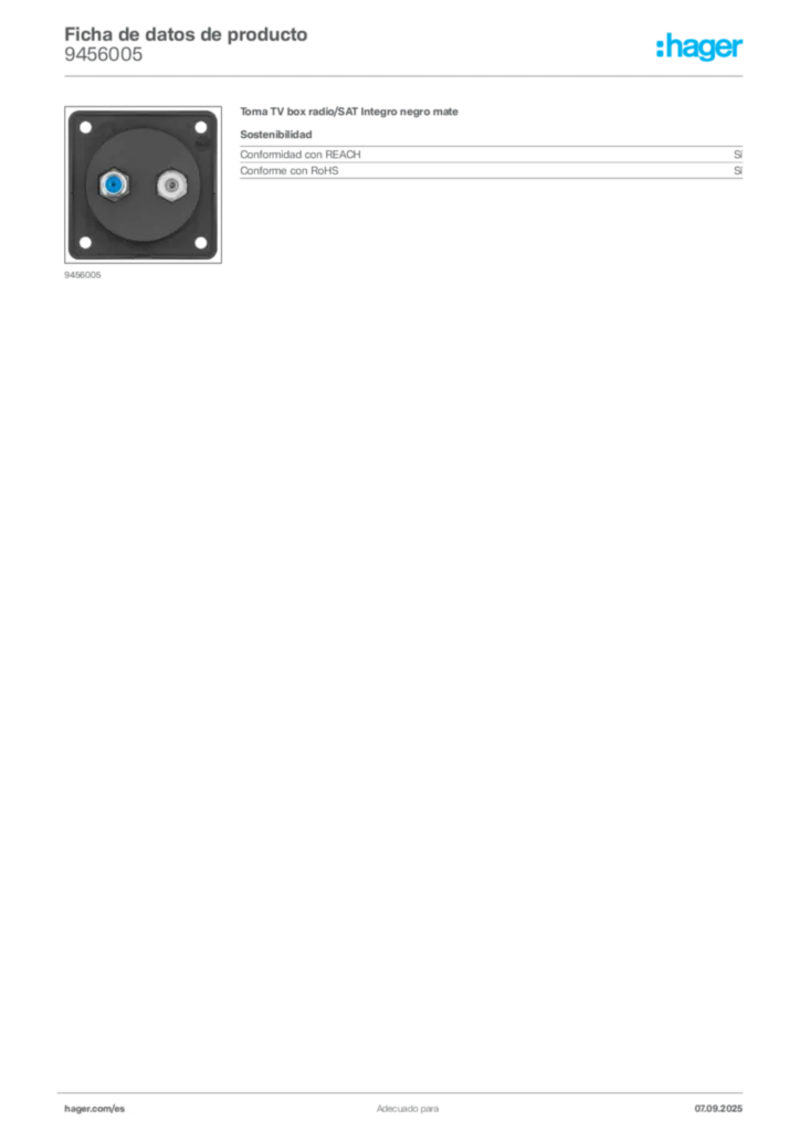 Imagen Hager Ficha de datos de producto 9456005 | Hager España