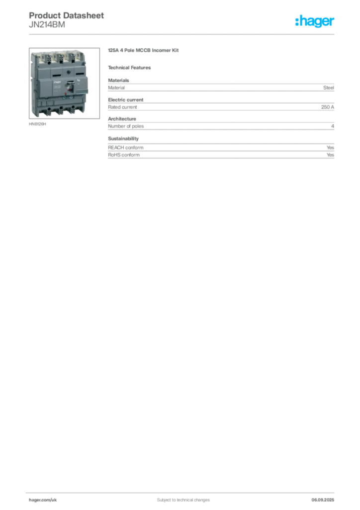 Image Hager Product data sheet JN214BM  | Hager