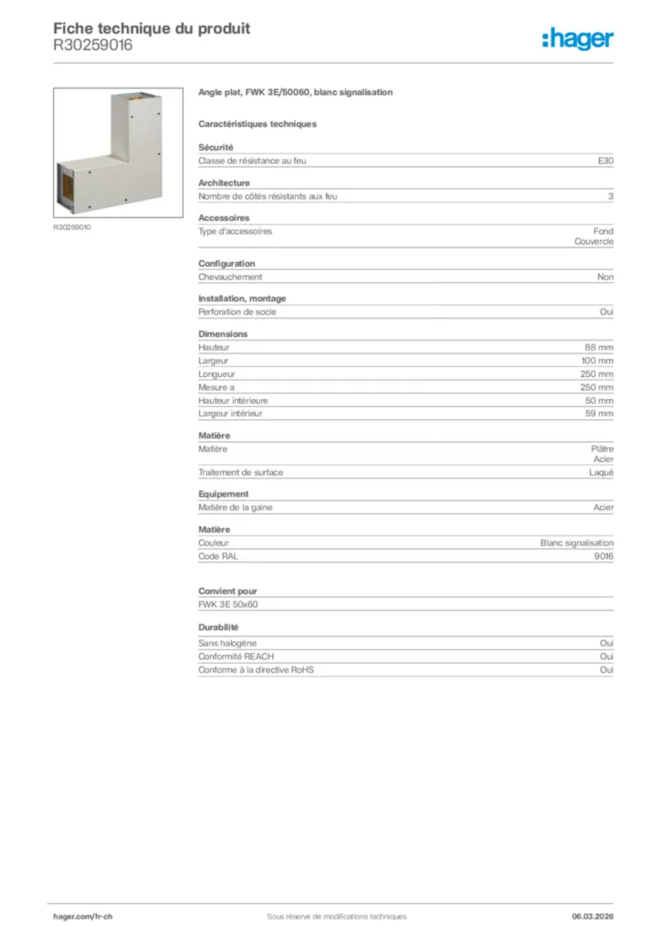 Image Hager Fiche technique du produit R30259016 | Hager Suisse