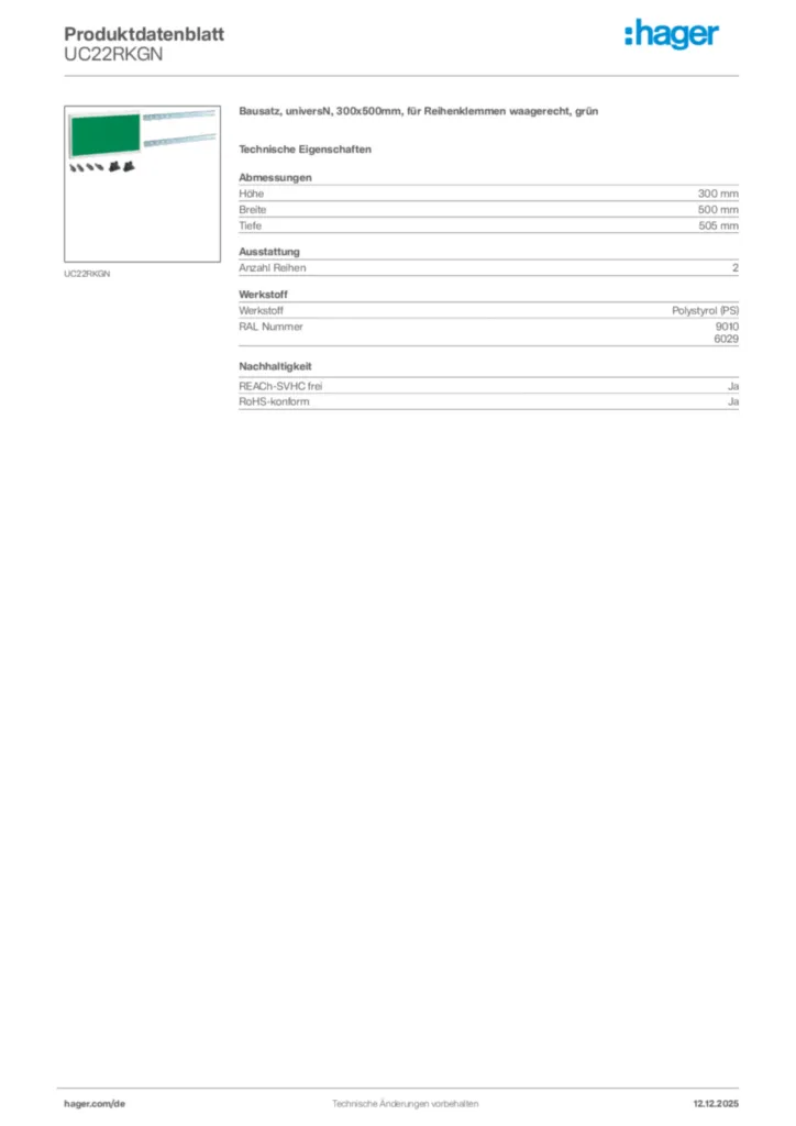 Bild Hager Produktdatenblatt UC22RKGN | Hager Deutschland