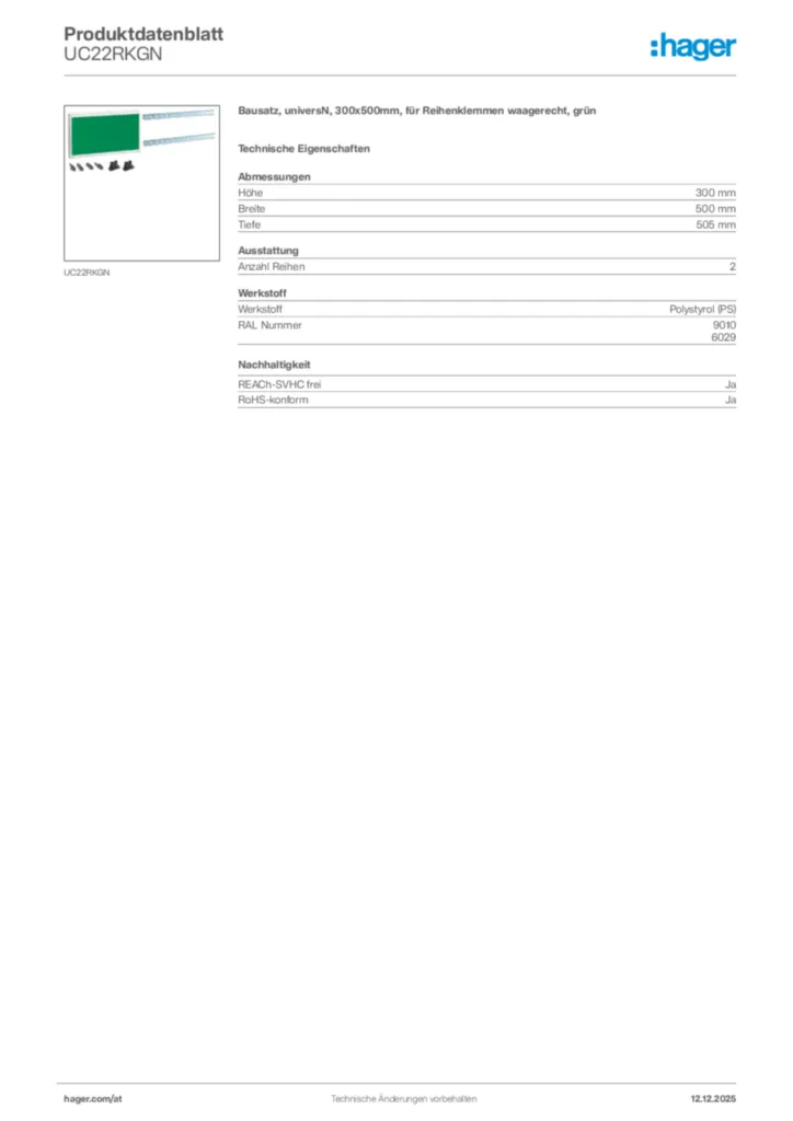 Bild Hager Produktdatenblatt UC22RKGN | Hager Deutschland