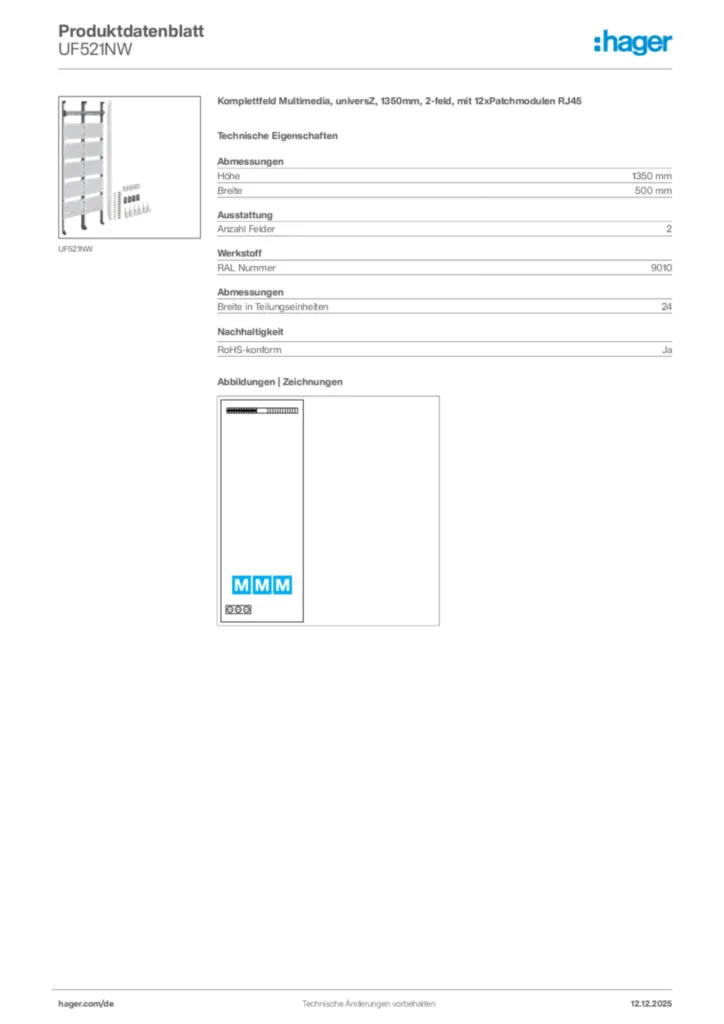 Hager Produktdatenblatt UF521NW