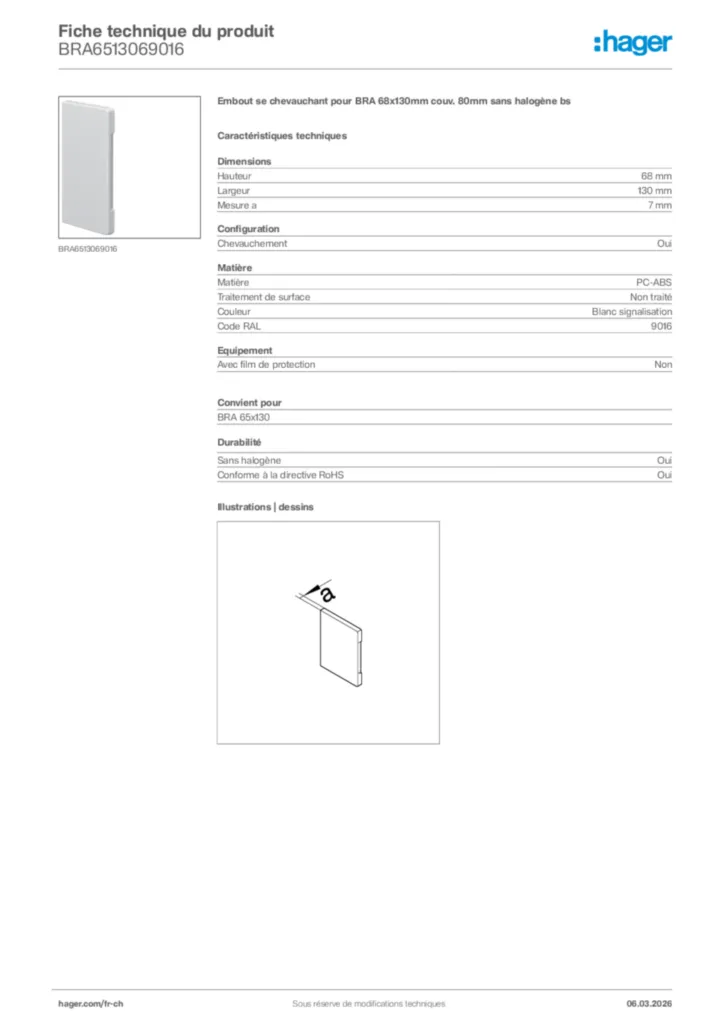 Image Hager Fiche technique du produit BRA6513069016 | Hager Suisse