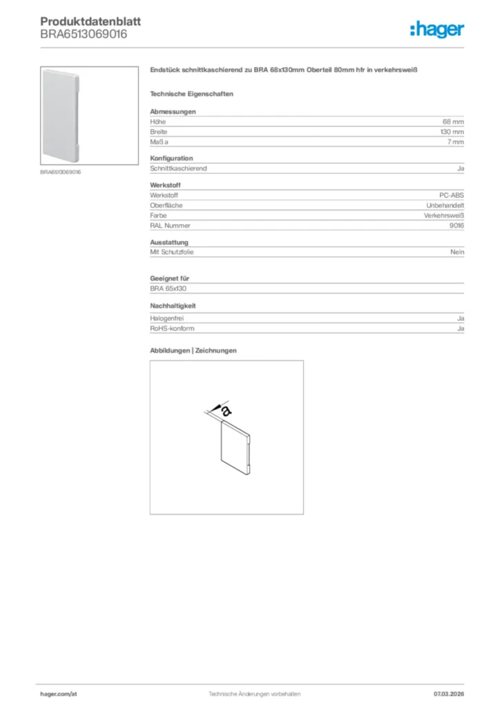 Bild Hager Produktdatenblatt BRA6513069016 | Hager Deutschland