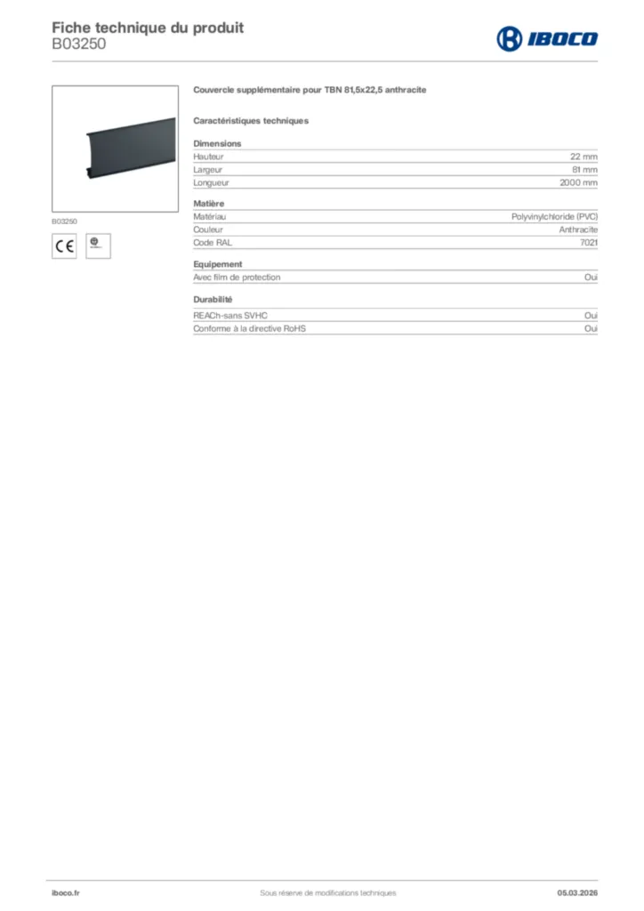 Image Iboco Fiche technique du produit B03250 | Hager France