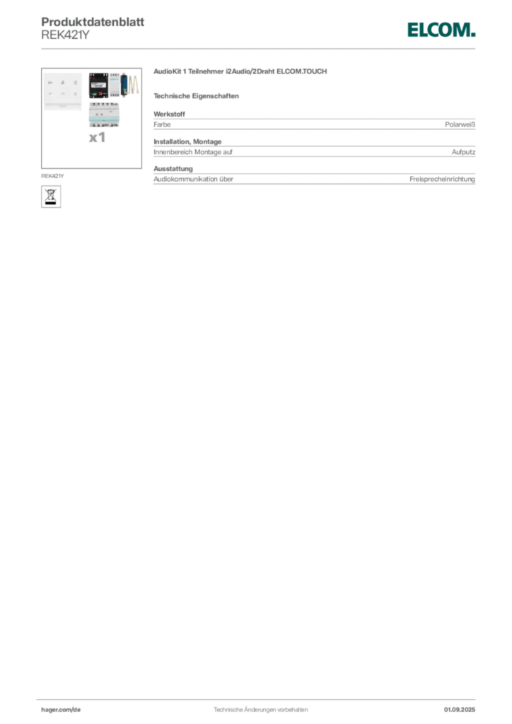 Elcom Produktdatenblatt REK421Y