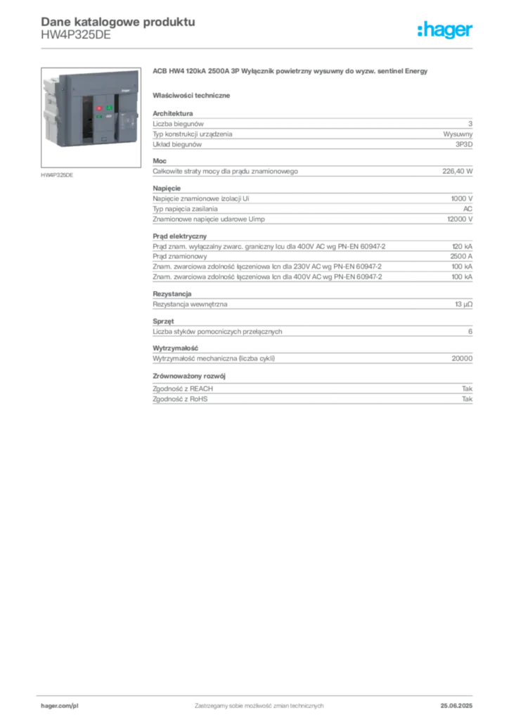 Zdjęcie Hager Karta katalogowa HW4P325DE | Hager Polska