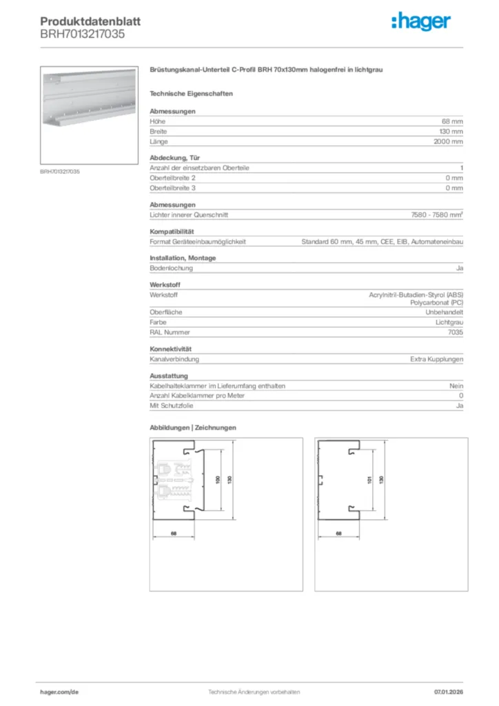 Bild Hager Produktdatenblatt BRH7013217035 | Hager Deutschland