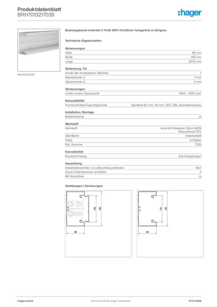 Bild Hager Produktdatenblatt BRH7013217035 | Hager Deutschland
