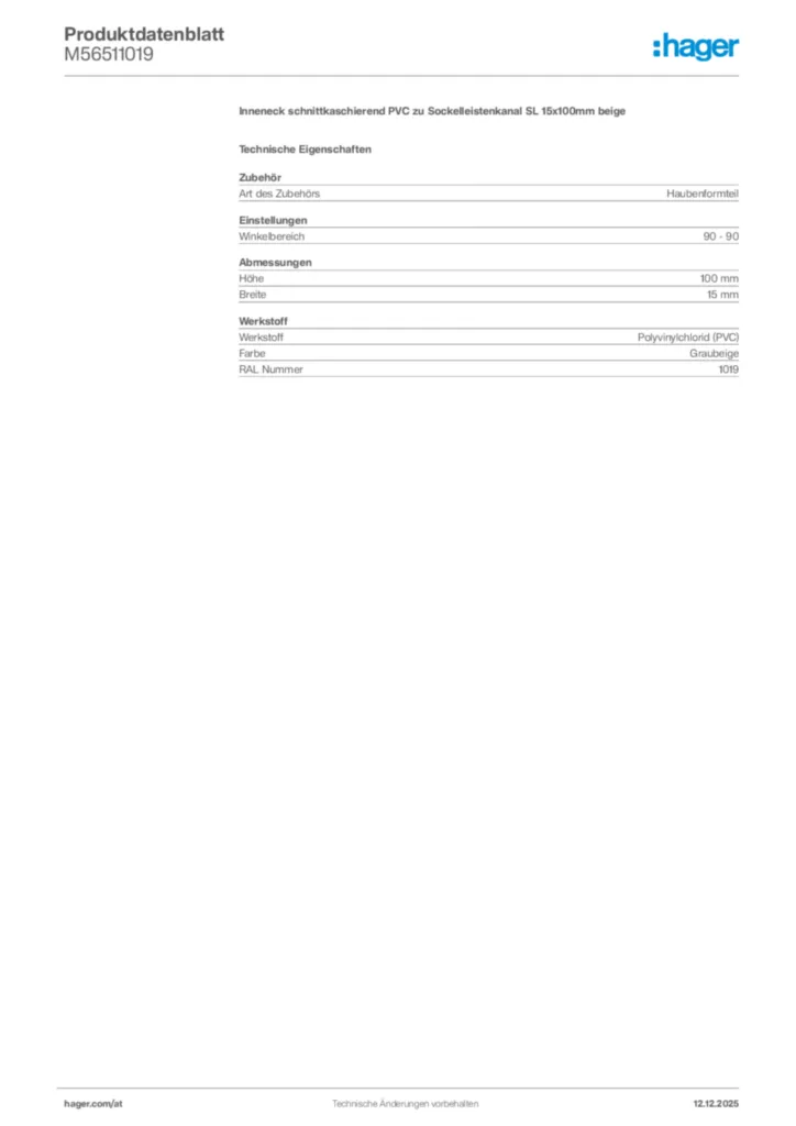 Bild Hager Produktdatenblatt M56511019 | Hager Deutschland