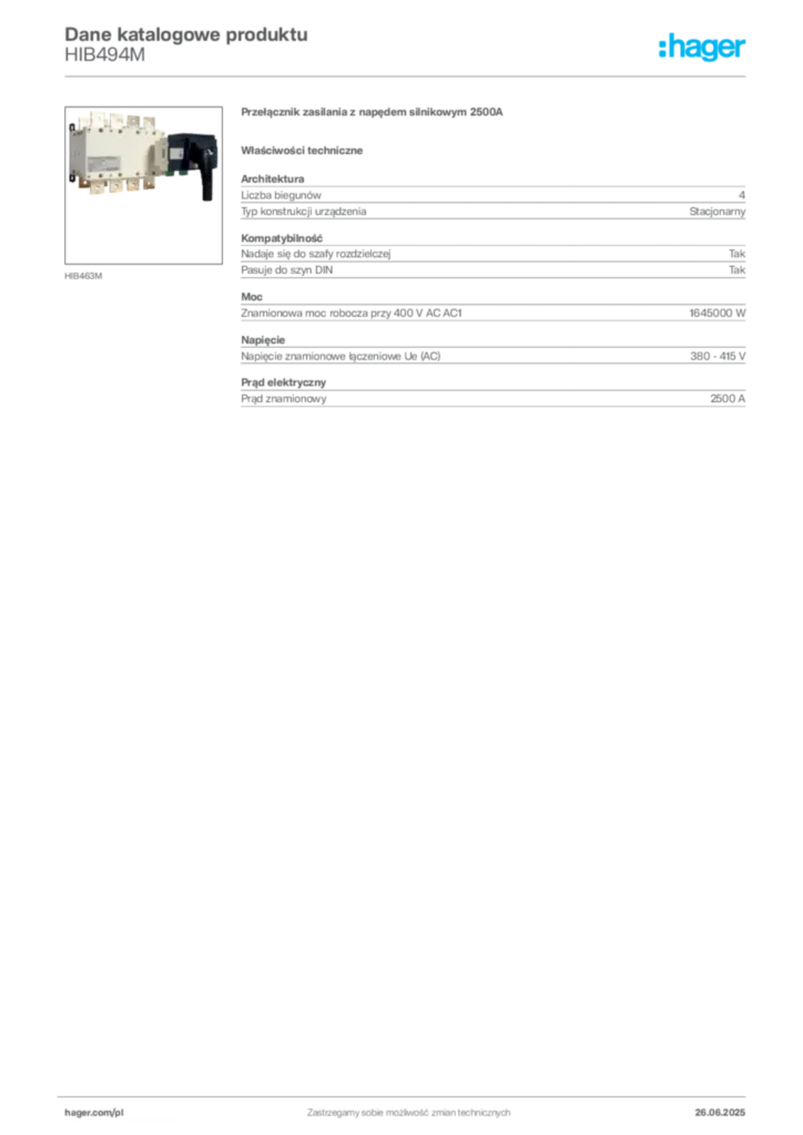 Zdjęcie Hager Karta katalogowa HIB494M | Hager Polska