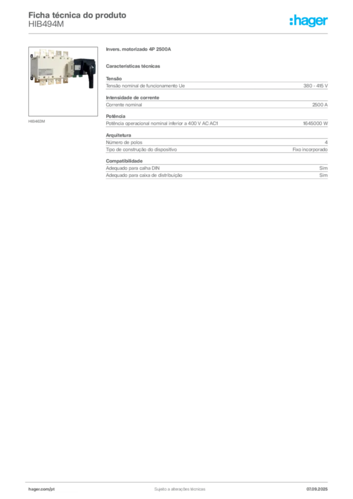 Imagem Hager Ficha técnica do produto HIB494M | Hager Portugal