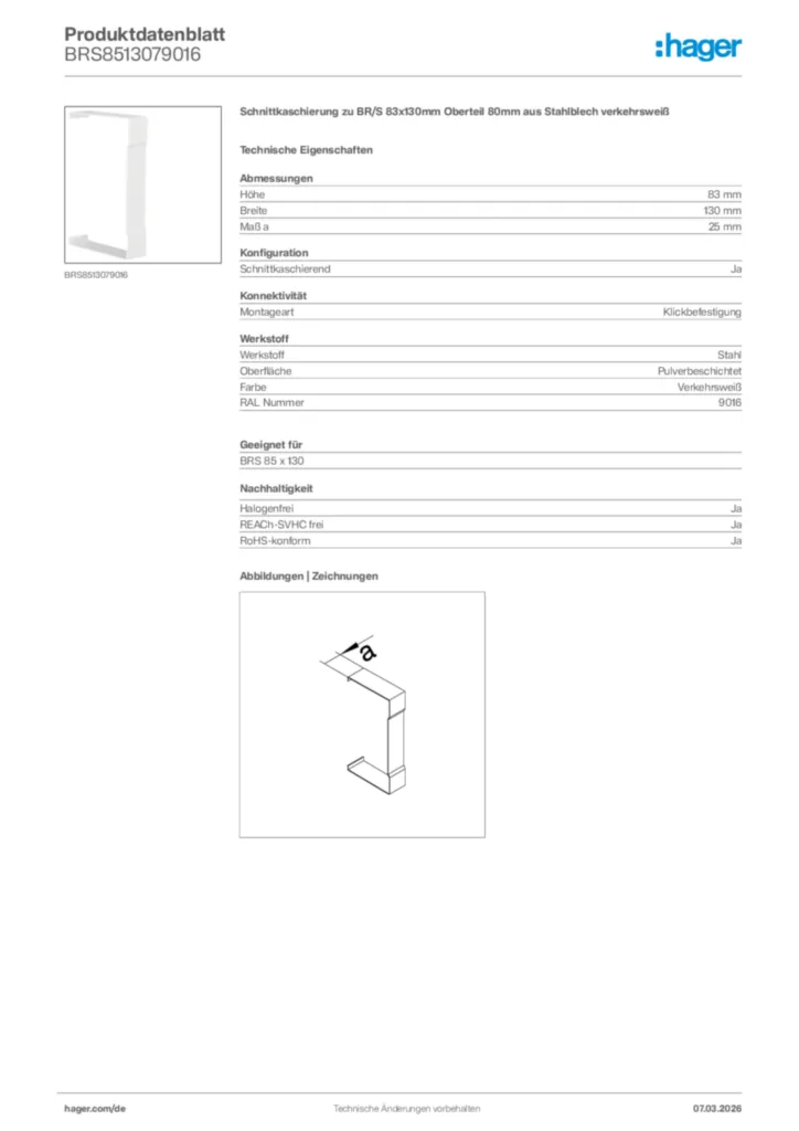 Bild Hager Produktdatenblatt BRS8513079016 | Hager Deutschland
