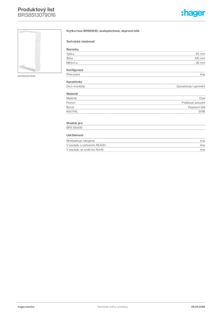 Obrázek Hager Produktový list BRS8513079016 | Hager
