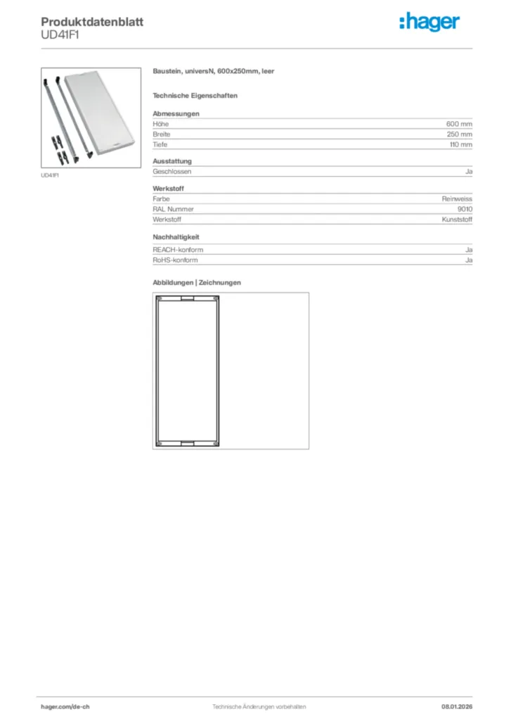 Bild Hager Produktdatenblatt UD41F1 | Hager Schweiz