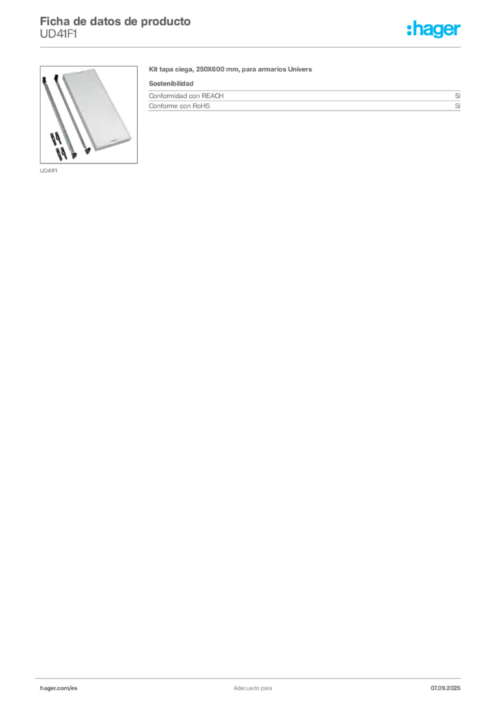Imagen Hager Ficha de datos de producto UD41F1 | Hager España