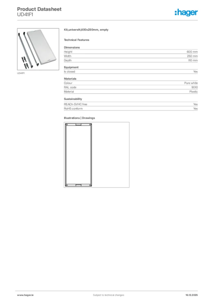 Image Hager Product data sheet UD41F1  | Hager