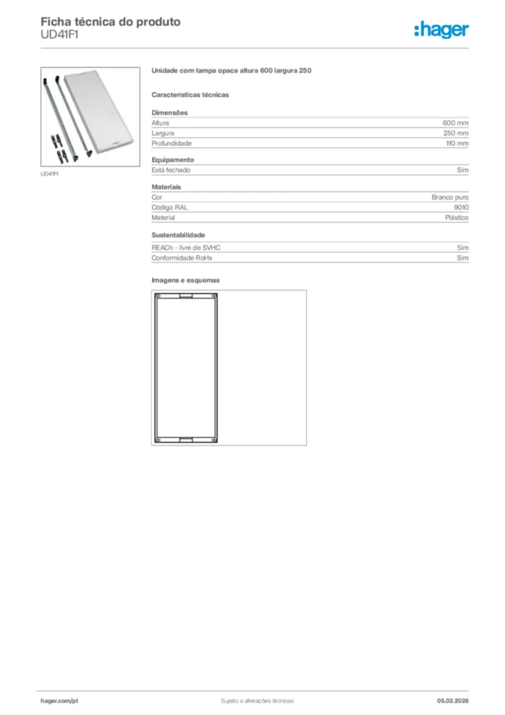 Imagem Hager Ficha técnica do produto UD41F1 | Hager Portugal