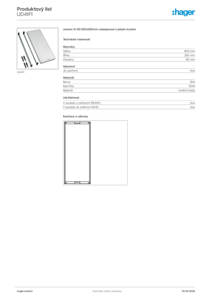 Obrázek Hager Product data sheet UD41F1 | Hager