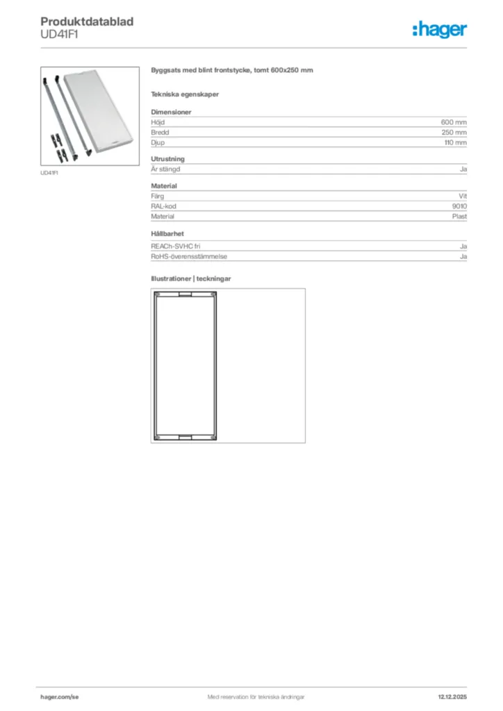 Bild Hager Produktdatablad UD41F1 | Hager Sverige