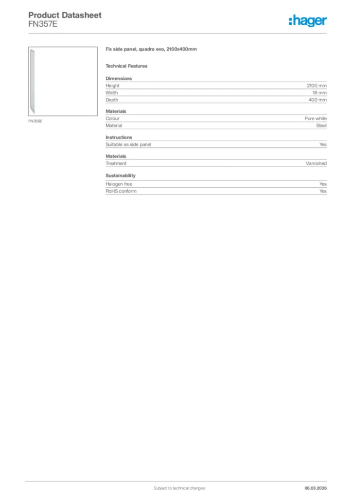 Image Hager Product data sheet FN357E  | Hager Africa