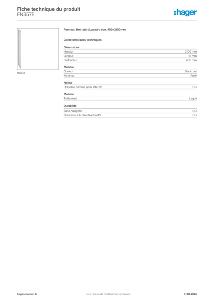 Image Hager Fiche technique du produit FN357E | Hager Afrique