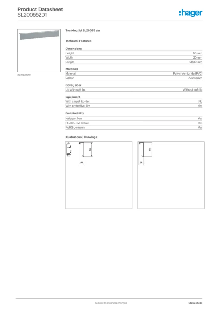 Image Hager Product data sheet SL200552D1  | Hager Africa