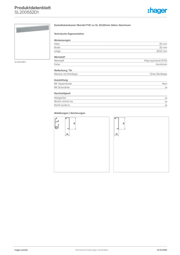 Bild Hager Produktdatenblatt SL200552D1 | Hager Deutschland