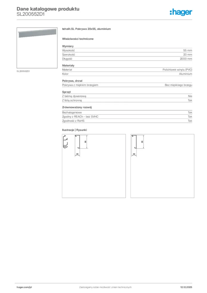 Zdjęcie Hager Karta katalogowa SL200552D1 | Hager Polska