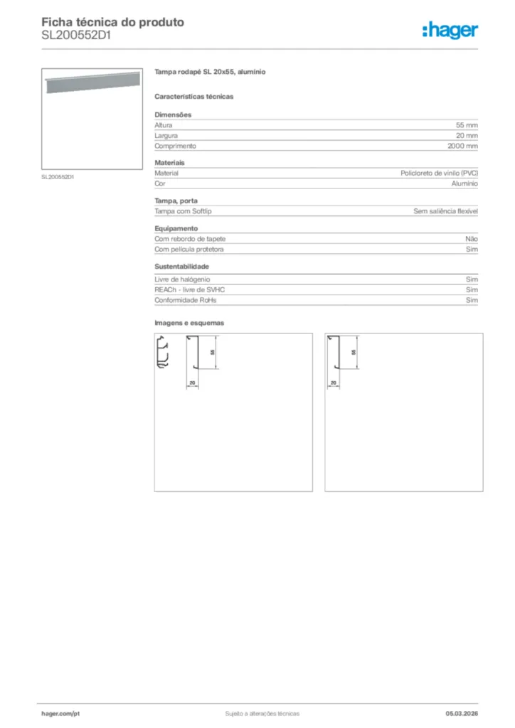 Imagem Hager Ficha técnica do produto SL200552D1 | Hager Portugal