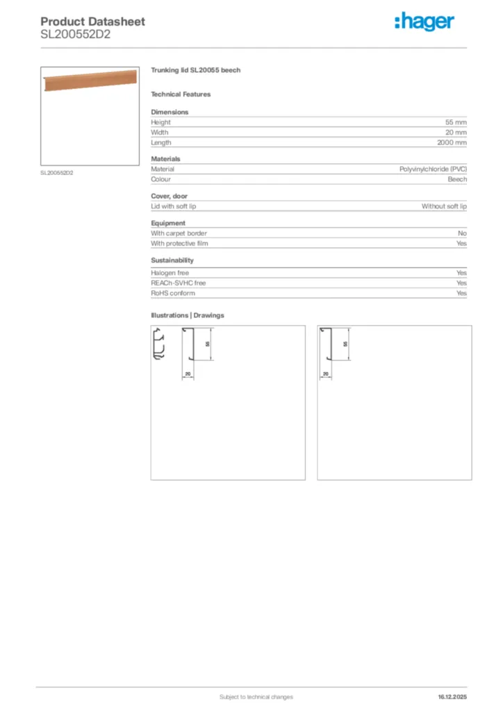 Image Hager Product data sheet SL200552D2  | Hager Africa
