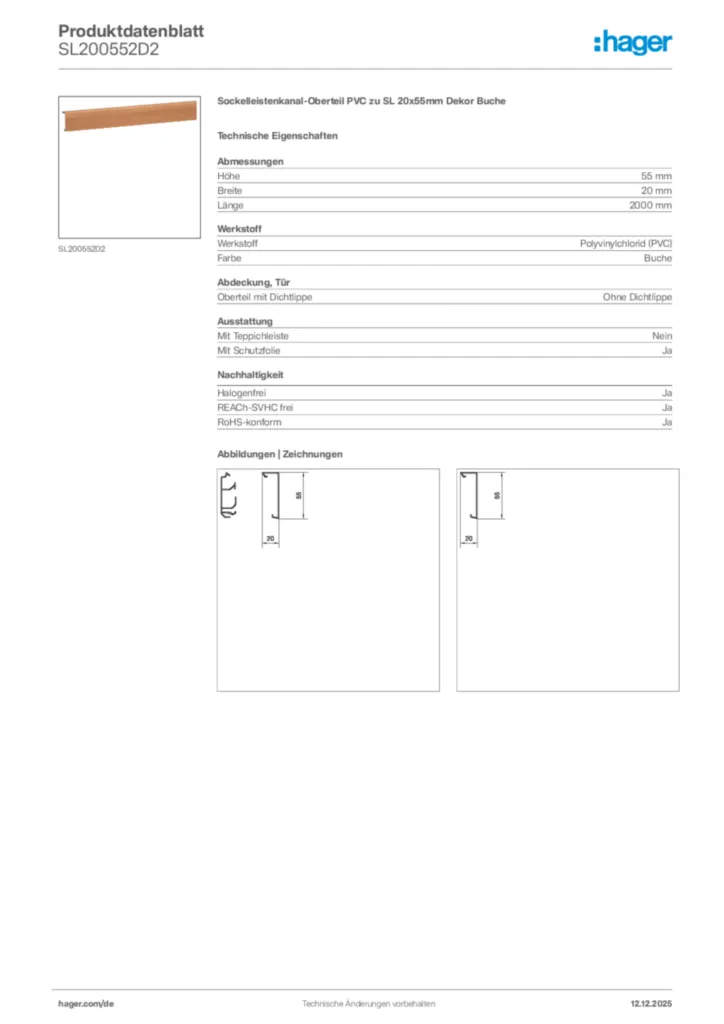 Bild Hager Produktdatenblatt SL200552D2 | Hager Deutschland