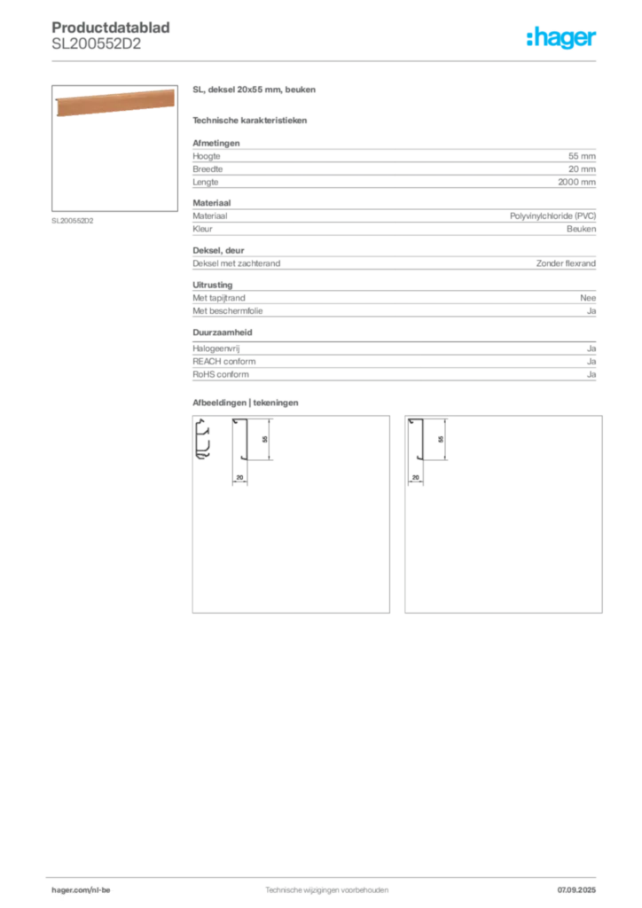 Afbeelding Hager Productdatablad SL200552D2 | Hager Belgium