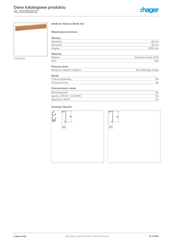 Zdjęcie Hager Karta katalogowa SL200552D2 | Hager Polska