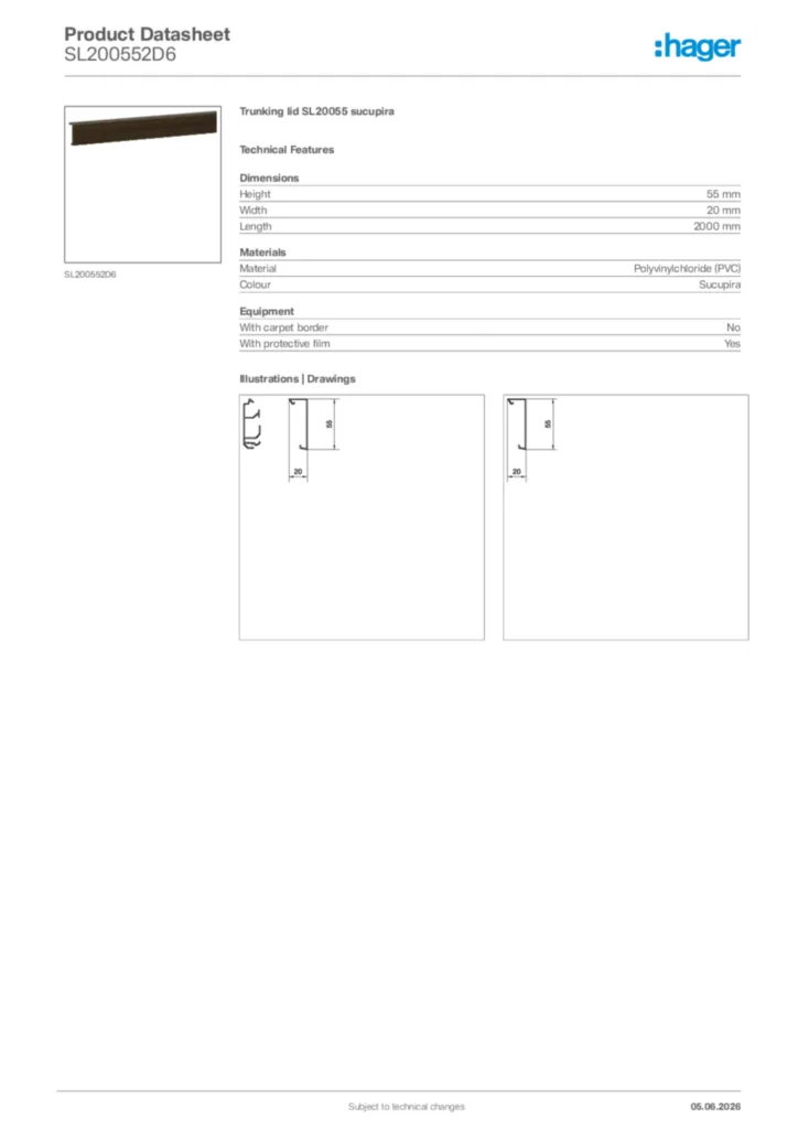 Image Hager Product data sheet SL200552D6  | Hager Africa