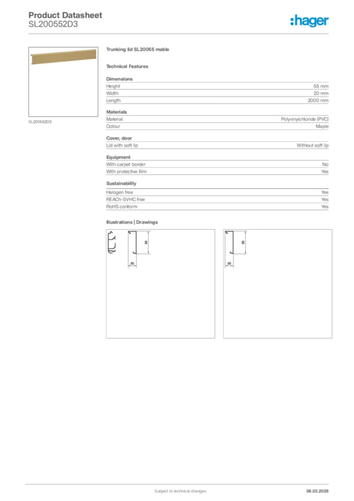 Image Hager Product data sheet SL200552D3  | Hager Africa
