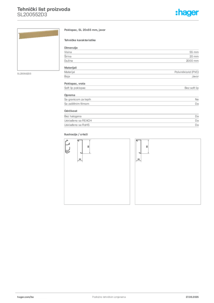 Slika Hager Product data sheet SL200552D3  | Hager