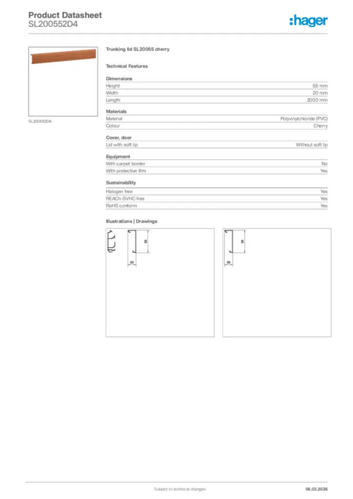 Image Hager Product data sheet SL200552D4  | Hager Africa
