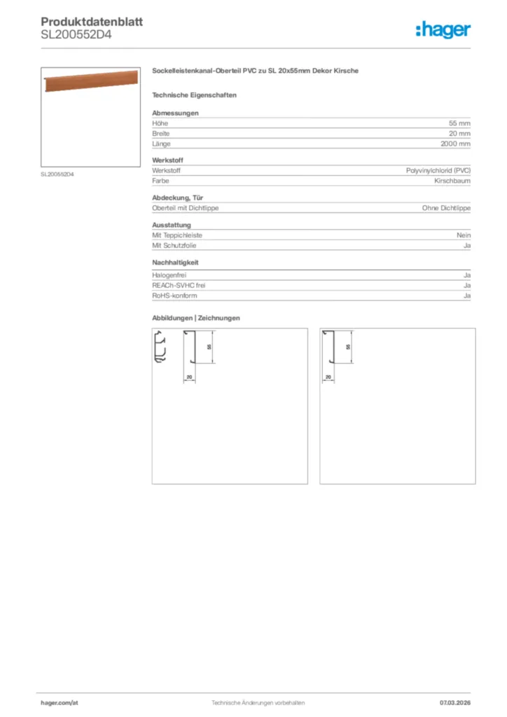 Bild Hager Produktdatenblatt SL200552D4 | Hager Deutschland