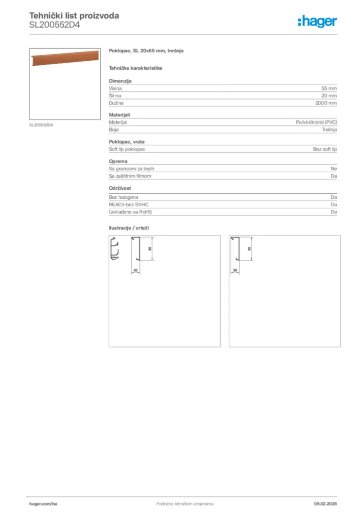 Slika Hager Tehnički list proizvoda SL200552D4  | Hager