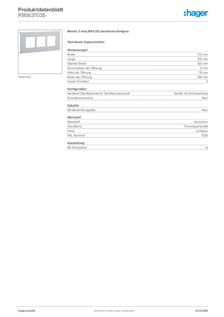 Bild Hager Produktdatenblatt R95637035 | Hager Deutschland