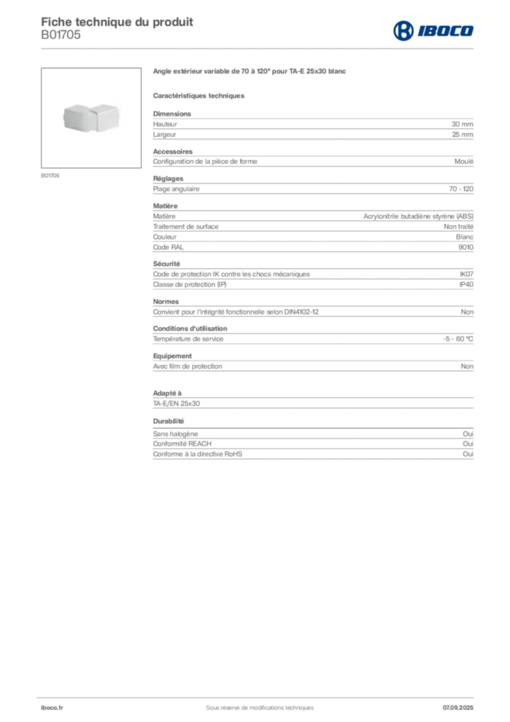 Image Iboco Fiche technique du produit B01705 | Hager France