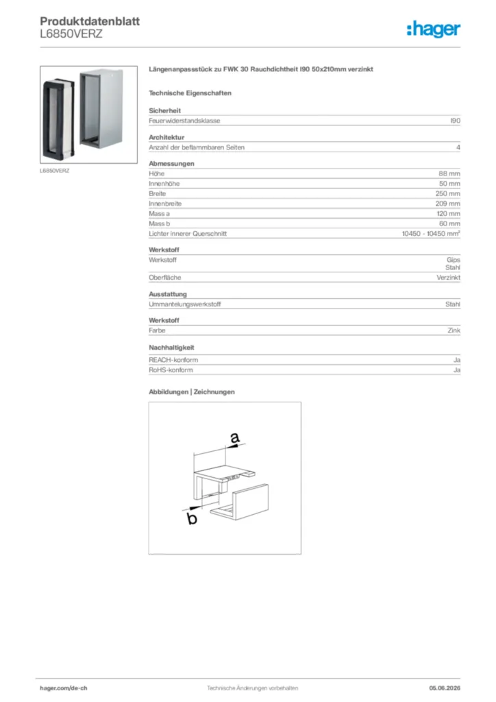Bild Hager Produktdatenblatt L6850VERZ | Hager Schweiz