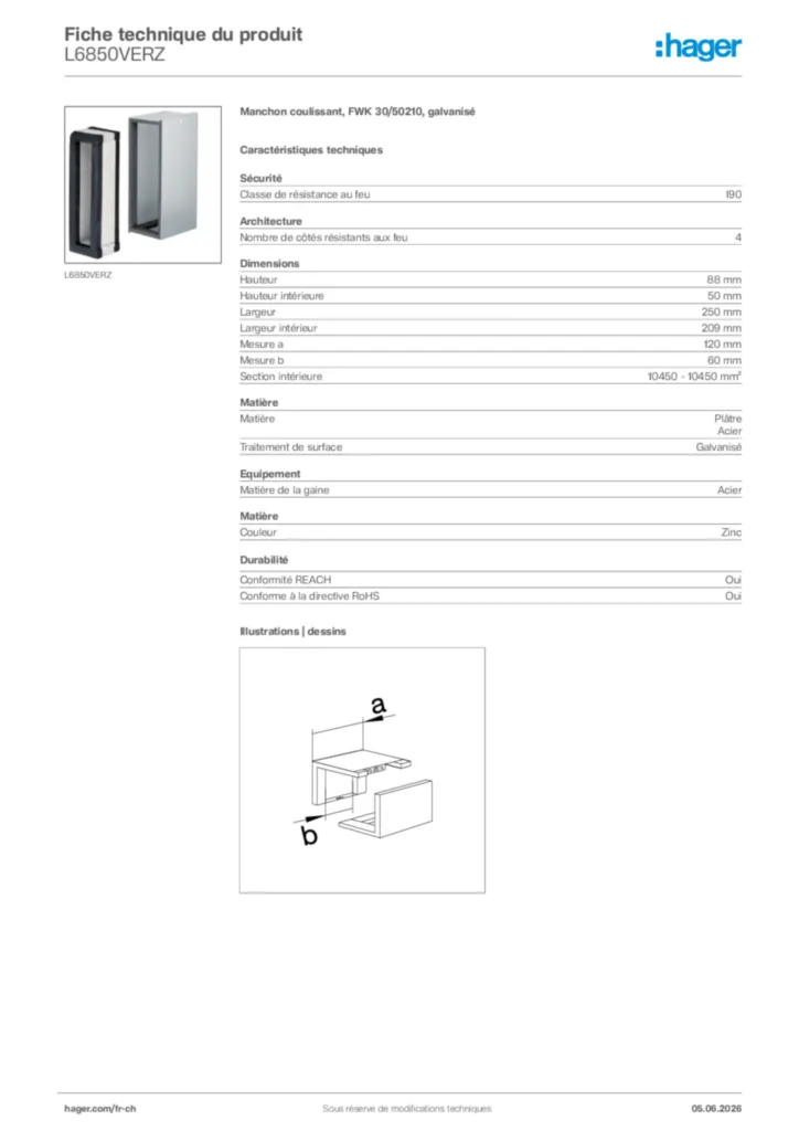 Image Hager Fiche technique du produit L6850VERZ | Hager Suisse