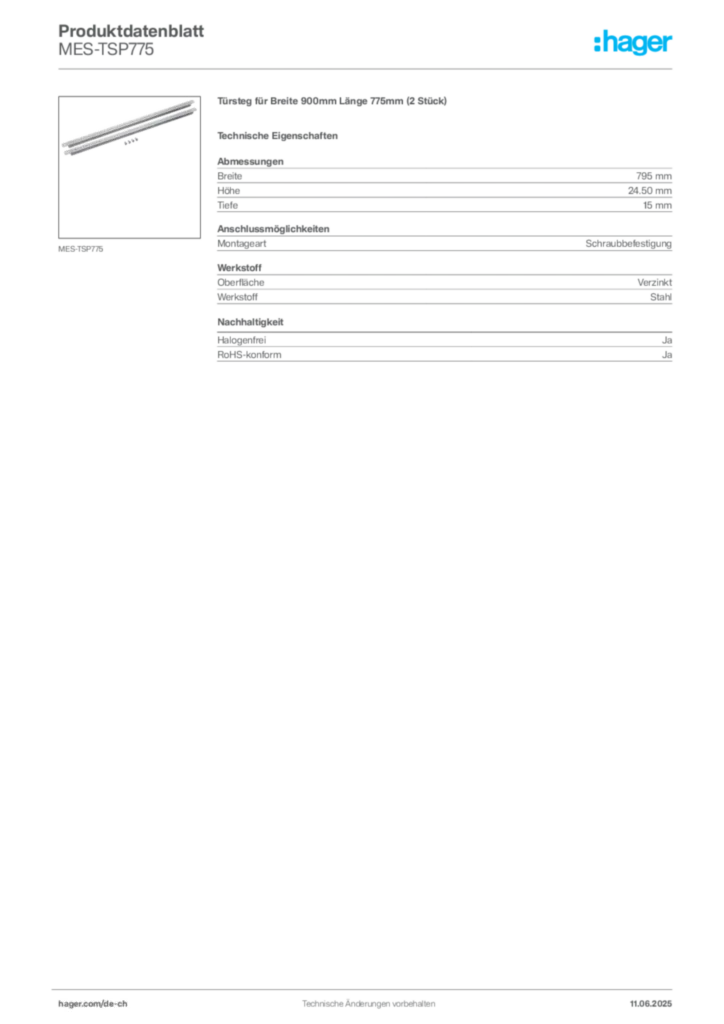 Bild Hager Produktdatenblatt MES-TSP775 | Hager Schweiz